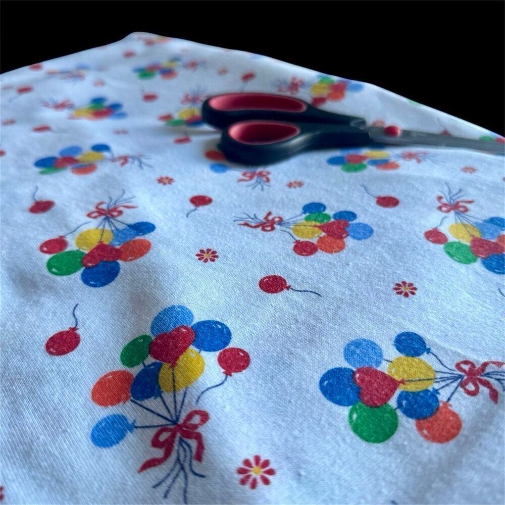 Primary Colors Cotton Vintage Fabric With Balloons And Flower Power